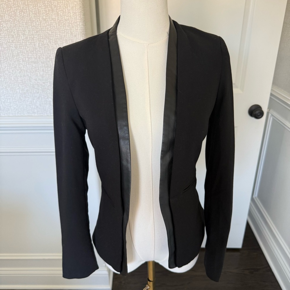 H&M Black Women’s Blazer with Leather Detail Size 2
